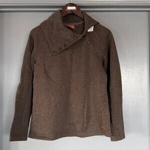 Merrell Women Brown Pullover Wool Blend Sweater Button Cowl Neck Long Sleeves M